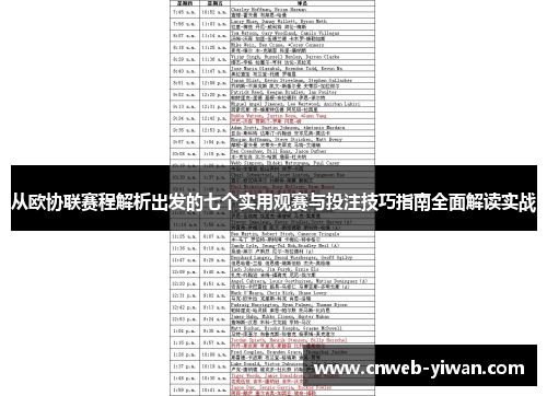 从欧协联赛程解析出发的七个实用观赛与投注技巧指南全面解读实战